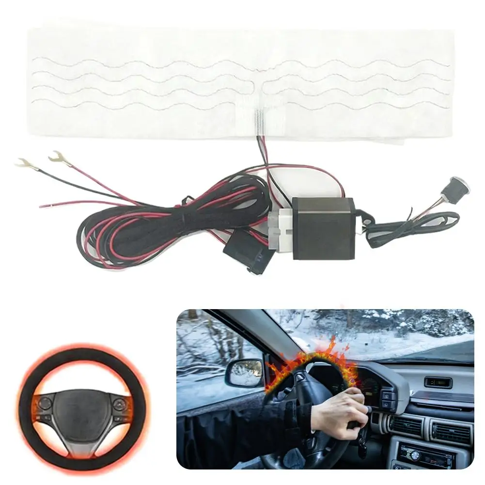 

130cm Universal Car Heated Steering Wheel Cover Heater Hand Kit Warmer Switch With Diy 12v/40w Thermal Pad Accessories Wint Q9e5