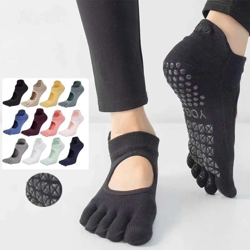 

Носки для йоги с пятью пальцами, дышащие хлопковые носки с открытой спиной для тренировок в помещении, тренажерного зала, фитнеса, танцев, спортивные носки, силиконовые нескользящие носки для пилатеса