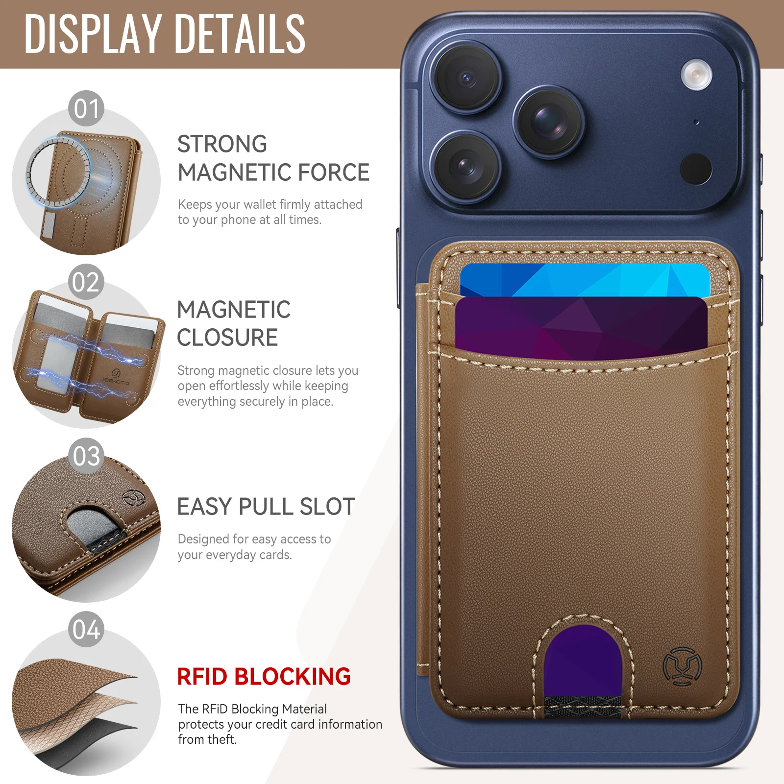RFID Shielded Blocking SLE PU Leather ID Credit Card Magnetic Elastic Wallet Holder for Magsafe Kickstand for IPhone 18 Pro Max