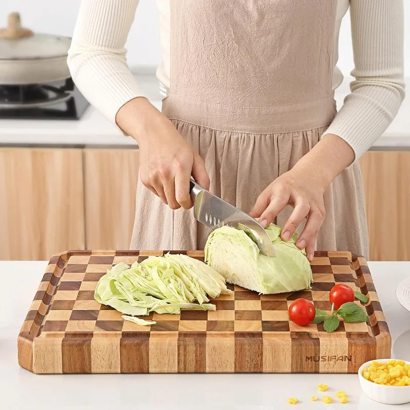 Chopping Meat, Cheese, Fruits, and Vegetables Acacia Wood Cutting Boards for Kitchen-Large Wooden Cutting Boards