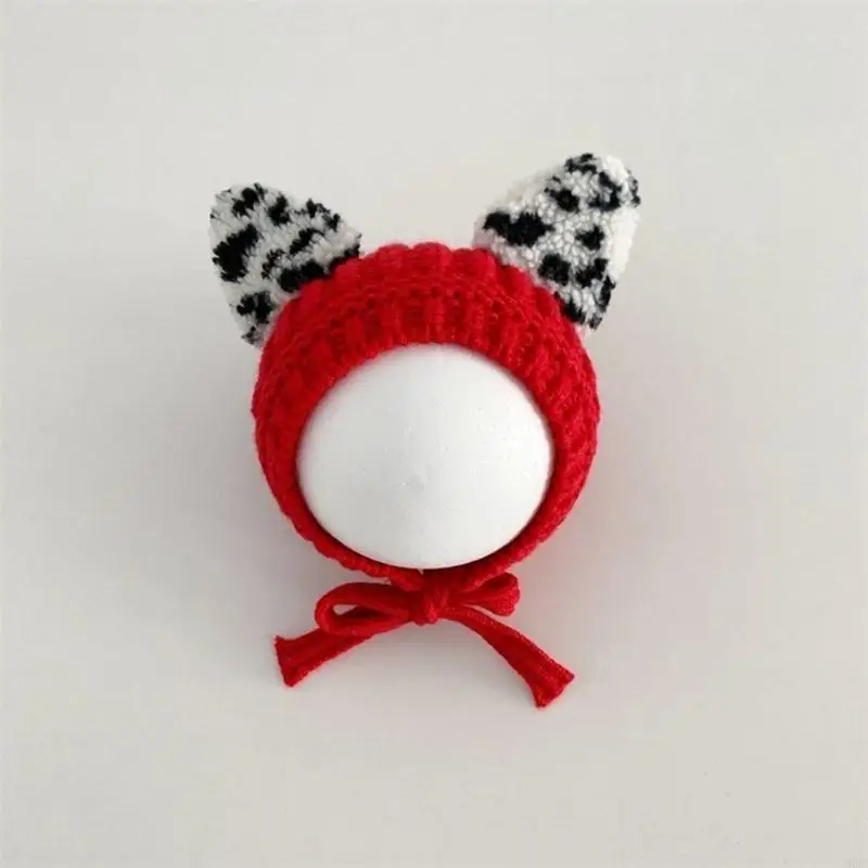 حماية الأذن للأطفال قبعة صوفية ثلاثية الأبعاد نمط الفهد آذان قبعة صغيرة موضة مقعرة محبوك قبعة للأولاد والبنات 4XBC