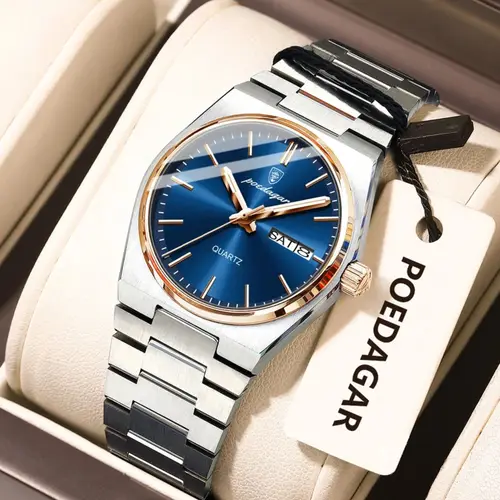 Imagen 2 del producto Reloj POEDAGAR a la moda para mujer, Reloj de pulsera de lujo luminoso resistente al agua de acero inoxidable para mujer, relojes de cuarzo con fecha y semana para mujer