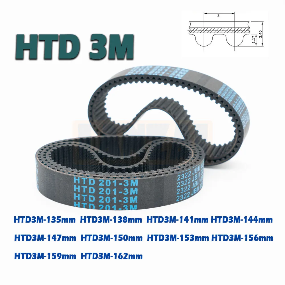 HTD3M Cinghia dentata in gomma ad anello chiuso 3M Larghezza 6/10/15mm Lunghezza 135~162mm Telecar CNC 135 138 141 144 147 150 153 156 159 162mm