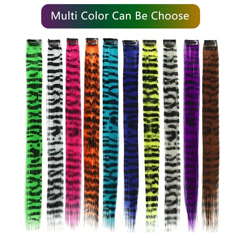 3 Piezas Extensiones de Cabello con Estampado de Leopardo Sintético con Rayas Coloridas Largas y Lacias con Clip para Mujeres Niñas Fiestas 6