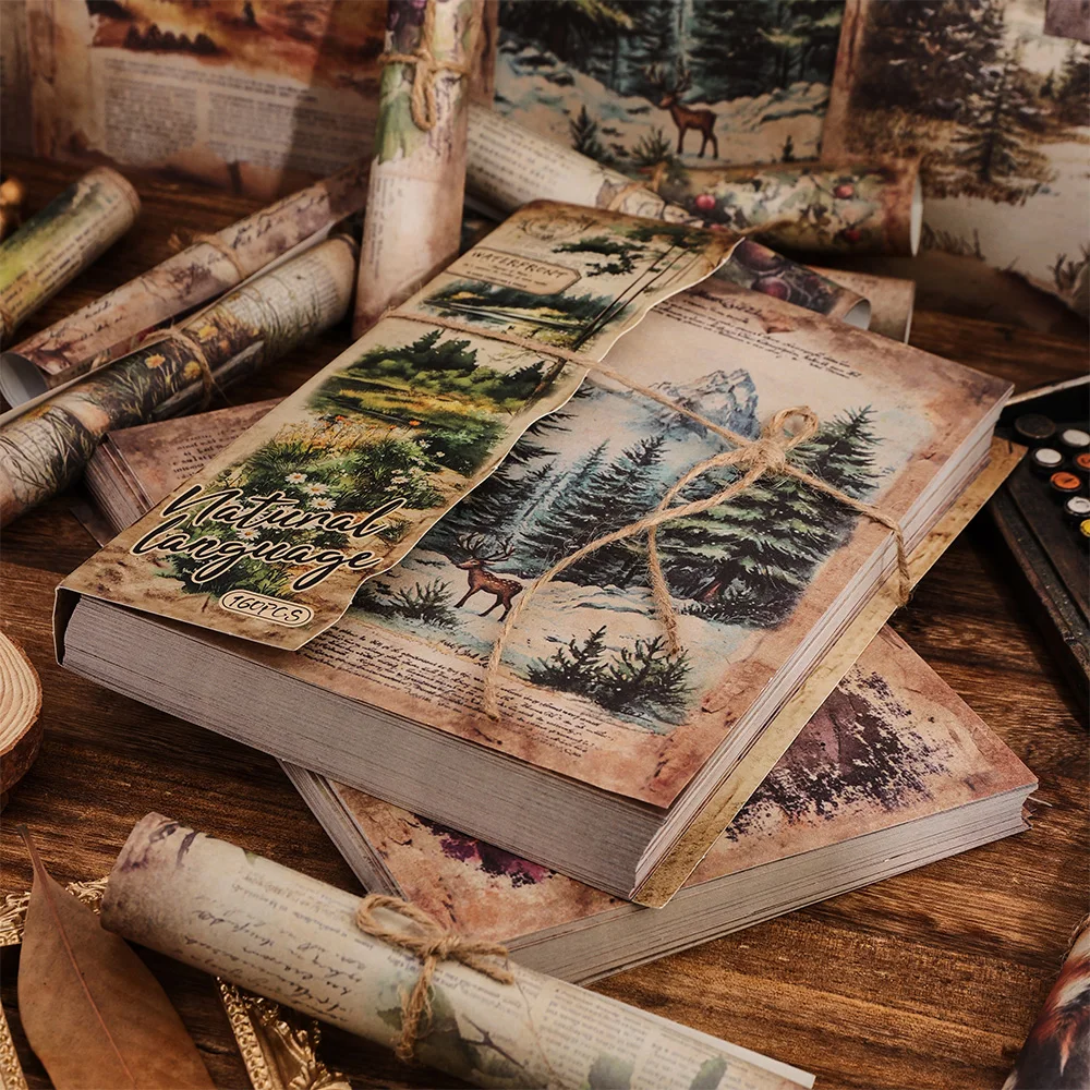 160 arkuszy Vintage Natural Scenery Scrapbook Paper Nieprzylepny Duży rozmiar 160 różnych wzorów DIY Materiał dekoracyjny Papier