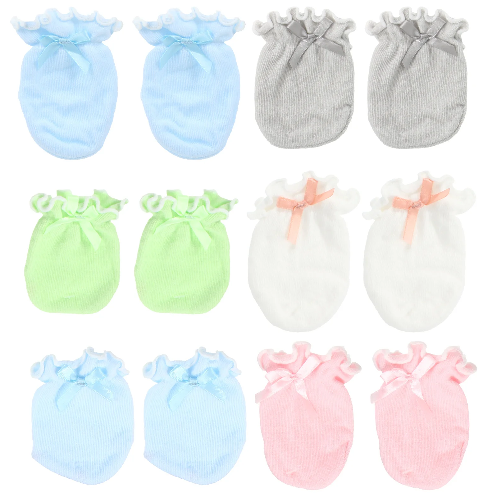 

6 пар детских защитных перчаток, эластичные варежки для новорожденных с защитой от царапин, теплые удобные варежки с бантом и декором для младенцев