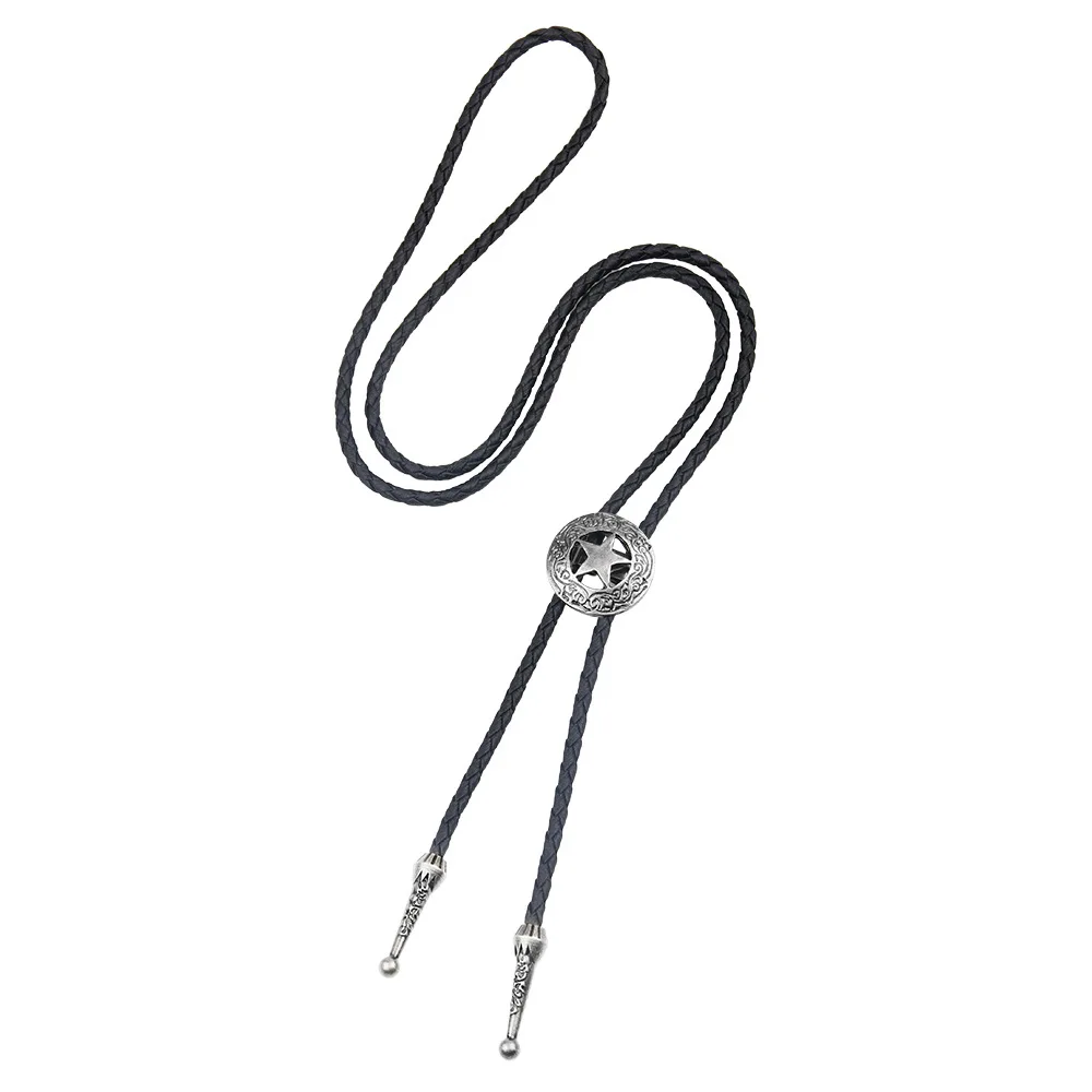 خمر كاوبوي الجاز قبعة سبيكة رجل بولو التعادل الرجال النساء الجلود حبل قلادة طويلة سترة سلسلة قمصان بولو التعادل الرجال الملحقات #4