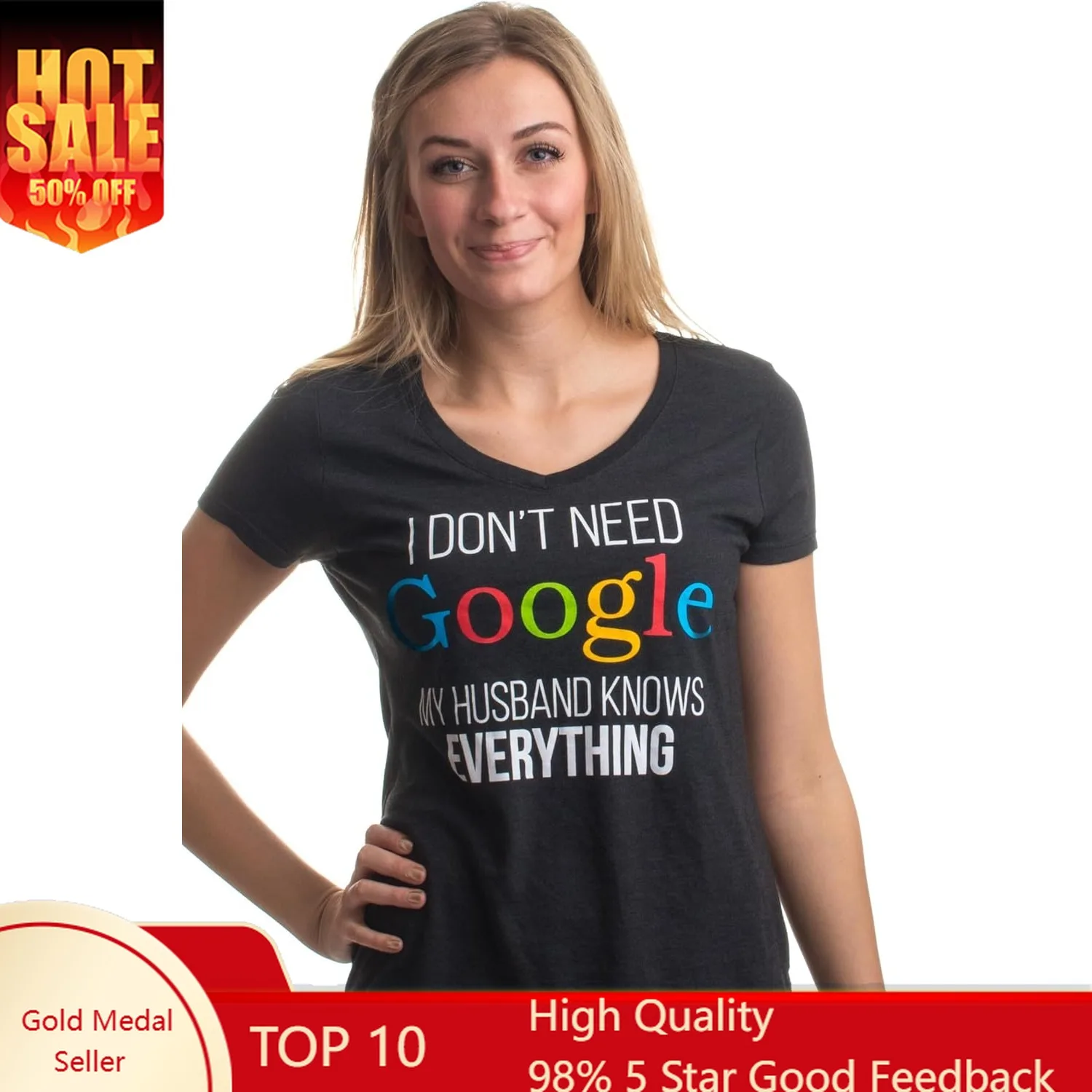 

My Husband Knows Everything | Wife Women's V-Neck T-Shirt