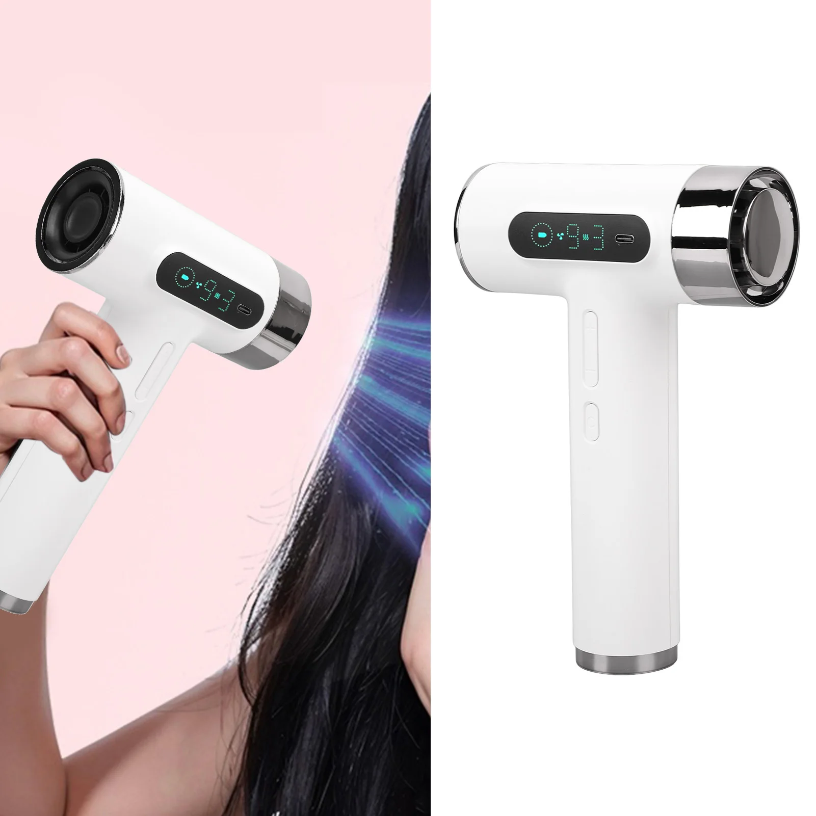 Cold Hot Wind Hair Dryer 100000 RPM 300W Fast Drying 3 Temperatures Cordless Hair Dryer No Plug for Student for Dormitory