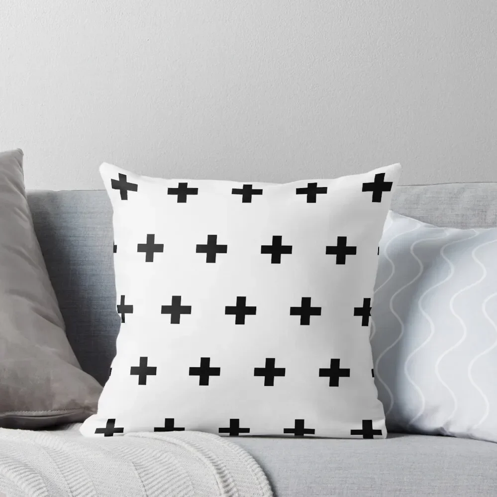 Swiss Cross Crosses Pattern minimal minimalist monochrome Scandinavian Scandi Skandi Throw Pillow Room decorating items pillow