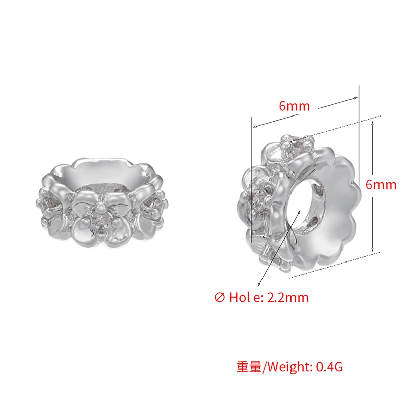 ZHUKOU 6/8mm beads for jewelry making CZ Zircon Petal Spacer Beads Brass beads for women bracelets Accessories wholesale VZ282