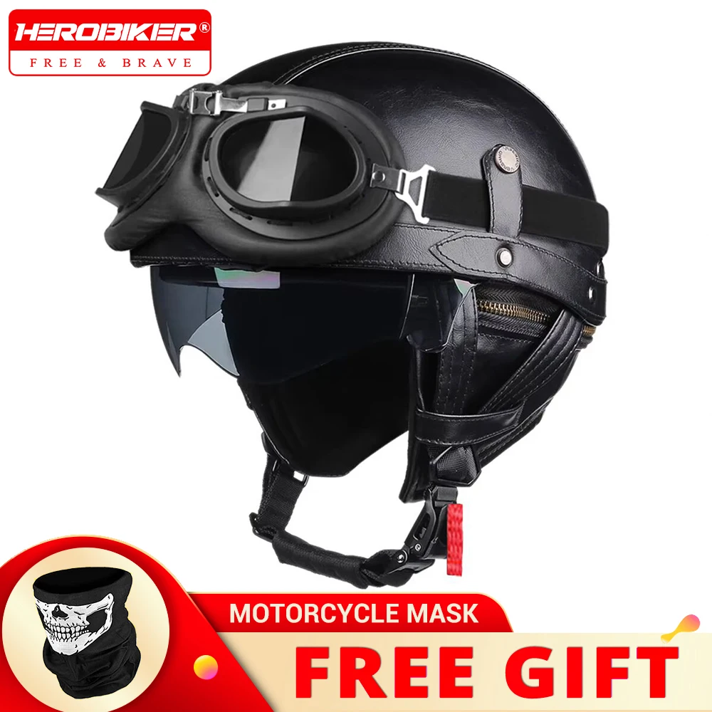 

Summer Motocross Helmets Motorcycle Helmet Retro Open Face Leather Casco Moto Half Helmet Motorbike Cycling Helmets Anti Drop