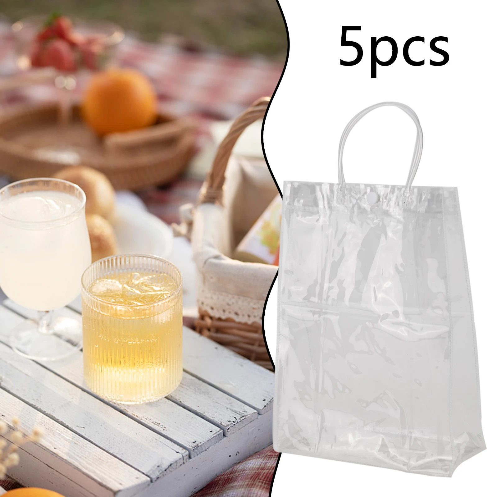 1/2/5pcs Ice Wine Bags PVC Anti-leakage Ice Bag Wine Beer Champagne Bucket Drink Bottle Cooler Chiller Foldable Carrier