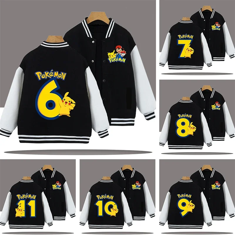 

3-12years old Pikachu children's baseball outfit boys' sports shirt with digital cartoon print spring/autumn jacket casual shirt
