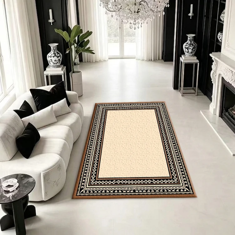 Geometric Border Carpet Floor Decoration, Simple Retro Style Carpet, Suitable for Study Room, Living Room, Home Decor