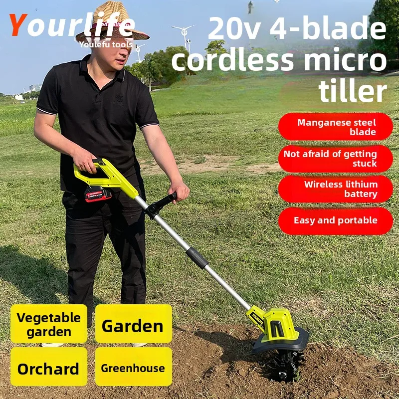 Handheld Lithium Electric Micro Tiller Cultivator Small Home Use Rotary Hoe