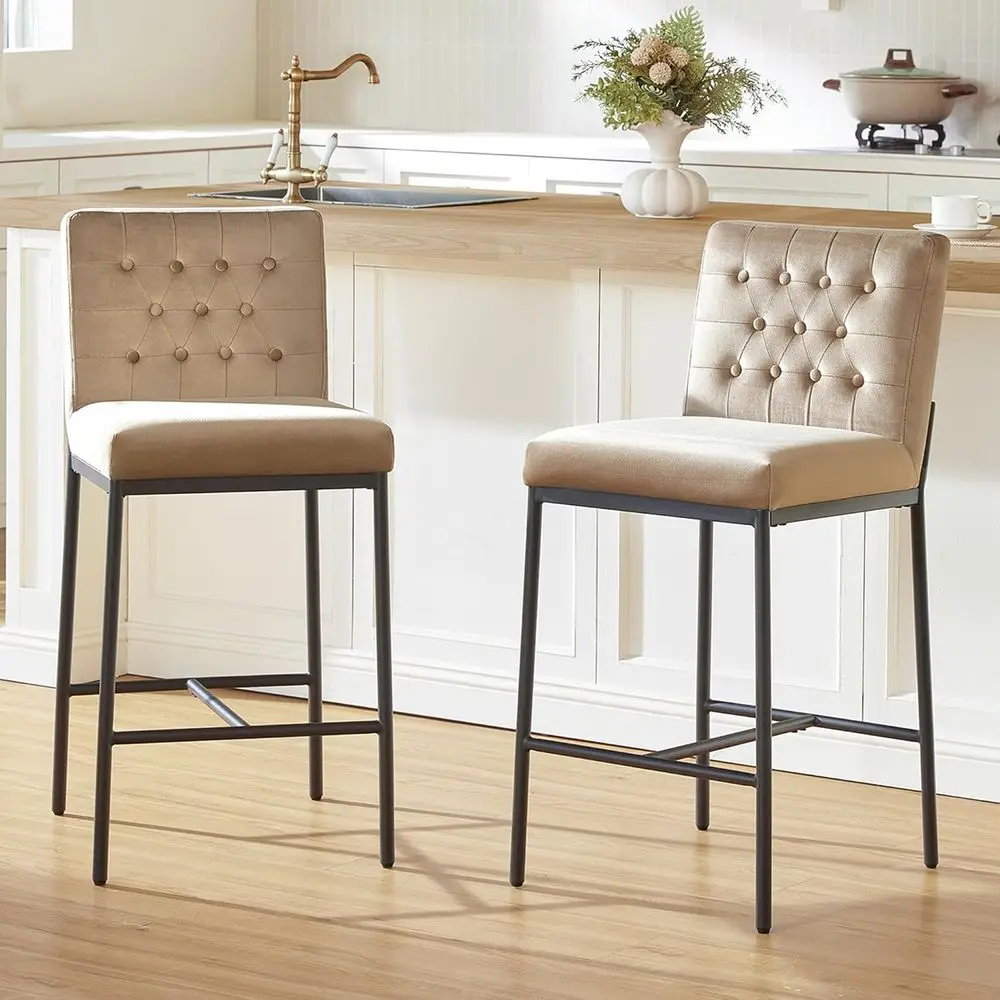 

Набор из 2 барных стульев из высококачественного вельвета с металлическими ножками для кухонного острова или столовой, черные