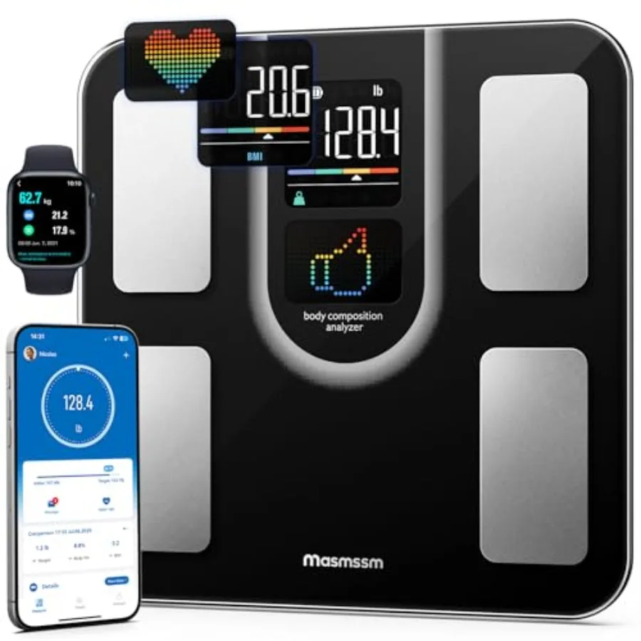 

Scale for Body Weight FSAandHSA Eligible Smart Scale with 9-in-1 VA Display Bathroom Scale with 22 Body Metrics Heart Rate BMI