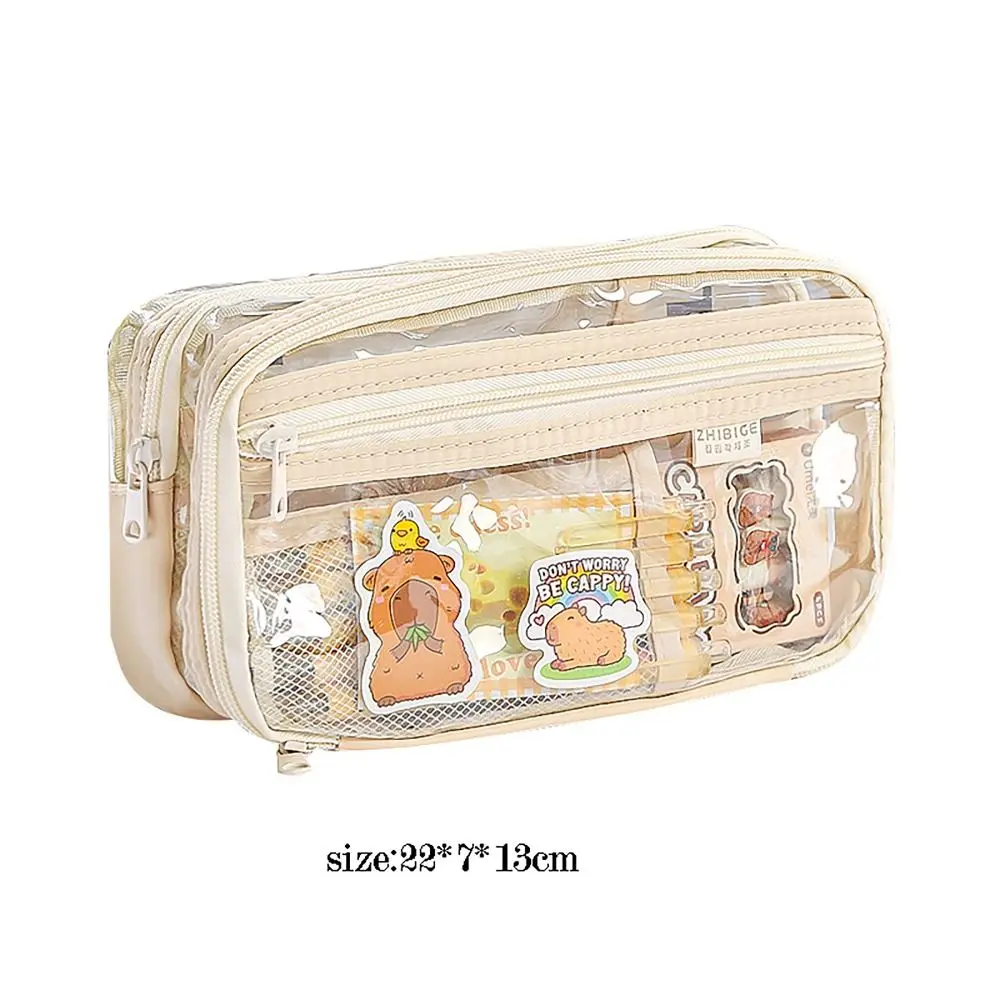 Capybara Pencil Case Transparent Partition Mesh Pocket Pen Bag Large Capacity Multi-functional Stationery Storage Pouch