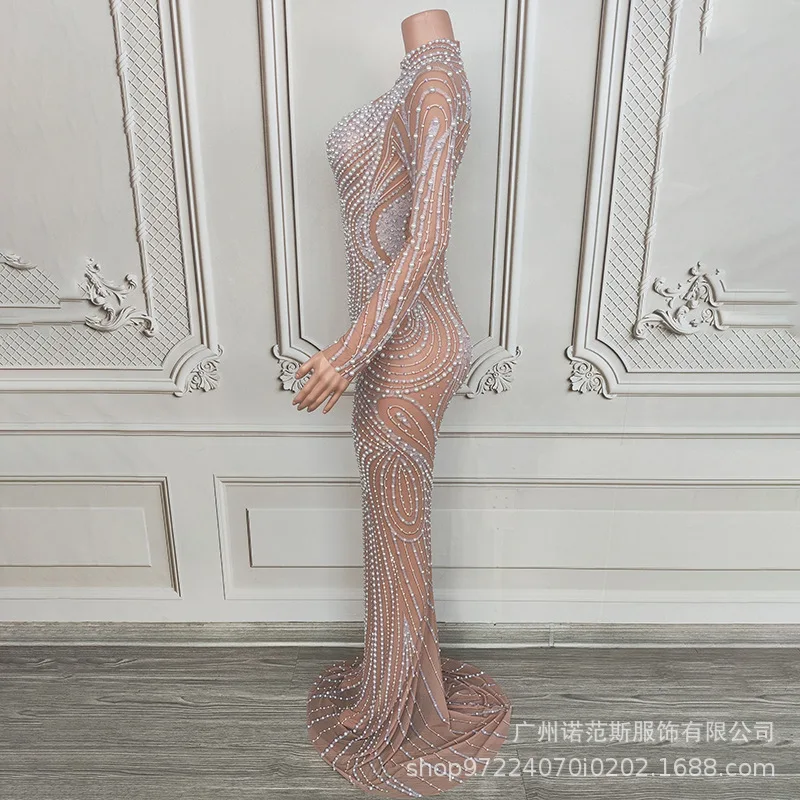 French Pearl Diamond Fake Flesh And Buttocks Dress Performance Costume Female Singer High-end Atmospheric Annual Meeting Dress