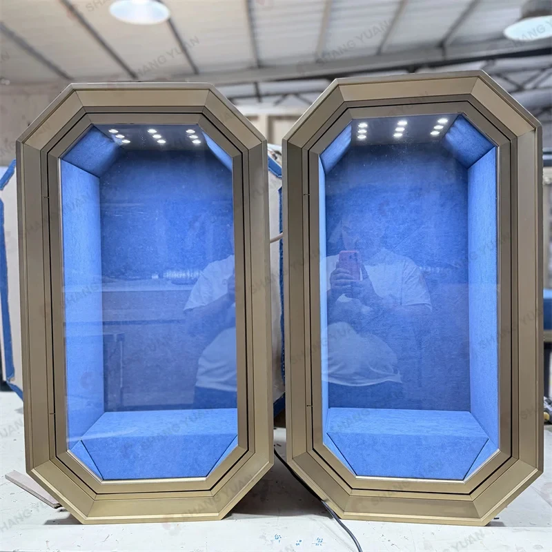 custom.Luxury Wall Mounted Jewelry Showcase Brushed Gold Glass LED Spotlight Wall Cabinet Source Factory Custom - view 4