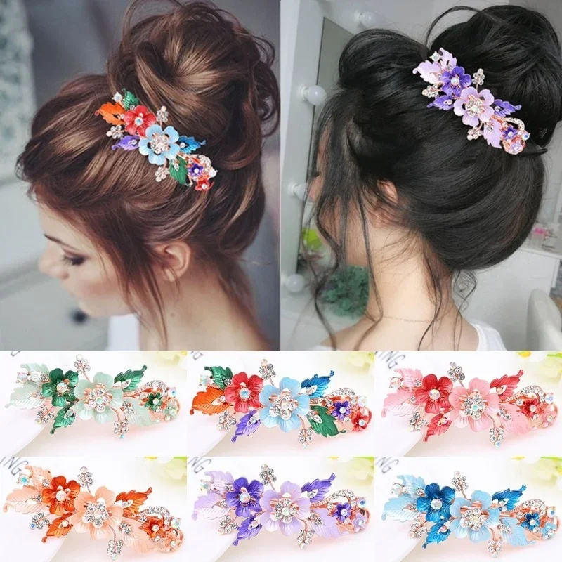 Delysia King Alloy Hollow Flower Barrettes Girl Fashion Crystal High-grade Spring Hair Clips