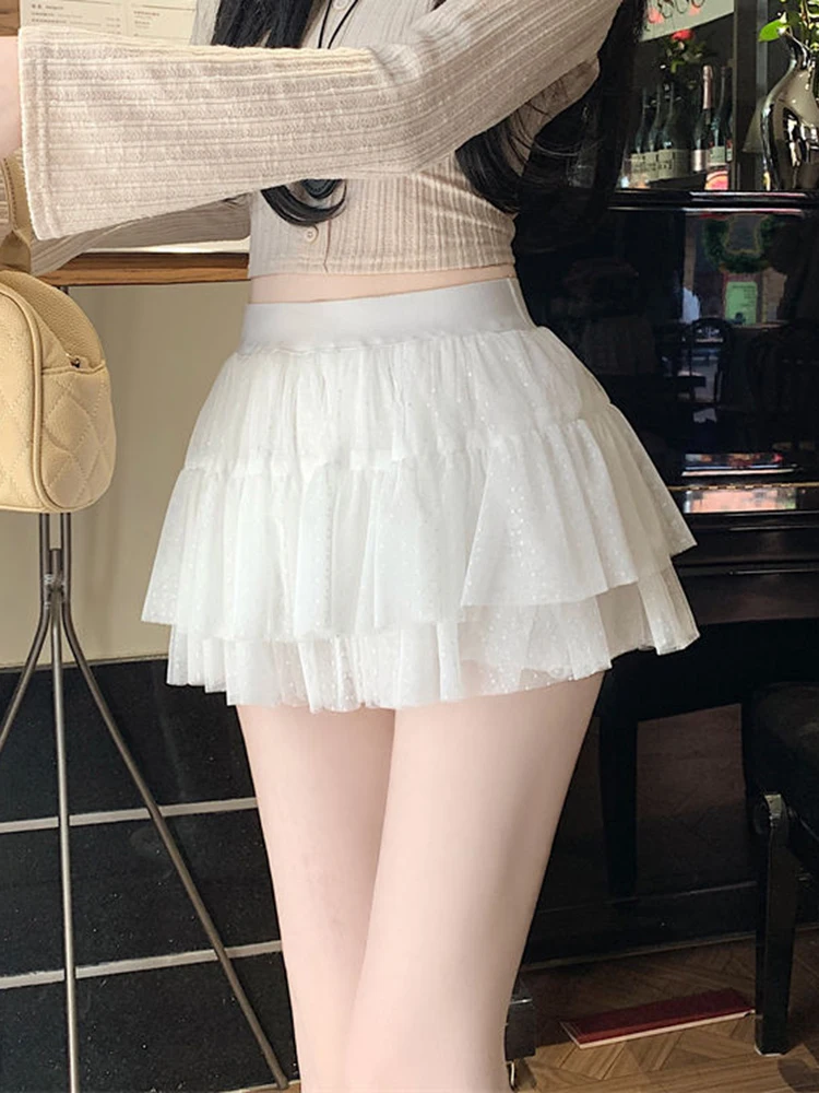 Милые сетчатые мини-юбки женские милые модные розовые юбки с высокой талией корейский повседневный стиль преппи женская шикарная танцевальная юбка новая
