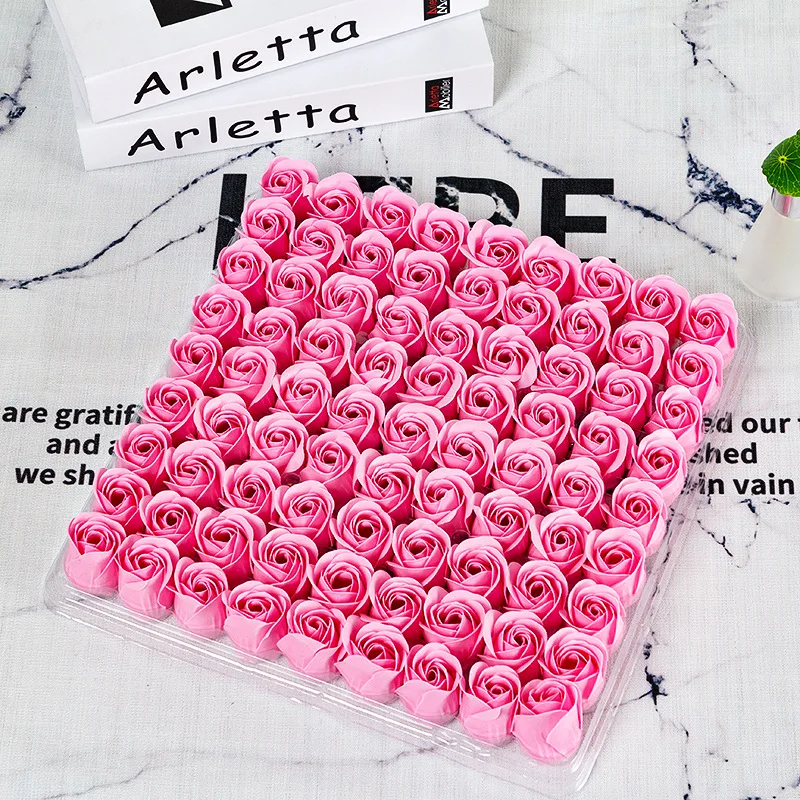 81Pcs/Set Soap Rose Flower Head Artificial Eternal Flower Box DIY Craft Wedding Bouquet Valentine\'s Day Gift Home Party Decor