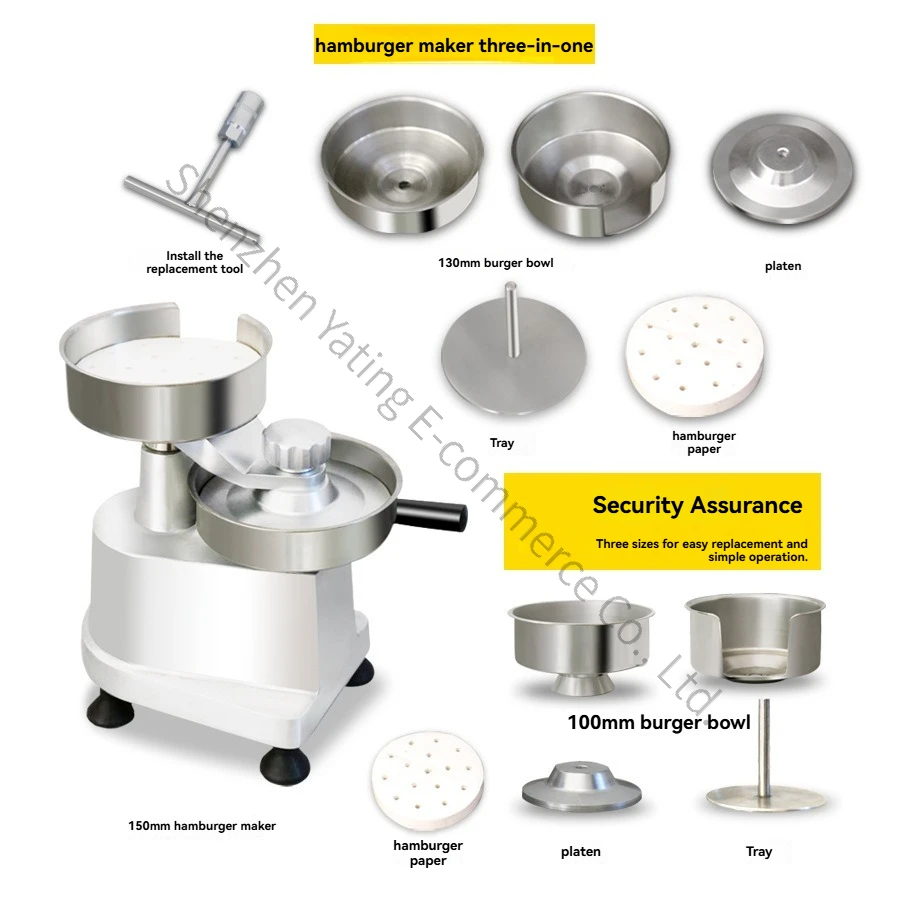 3-in-1 Manual Stainless Steel Bowl Aluminum Alloy Body Beef Burger Patty Machine