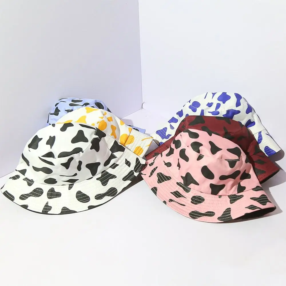 Double-Sided Bucket Hat Spring Summer Sun Protection Cow Print Beach Cap Portable Foldable Fisherman Cap for Women Men