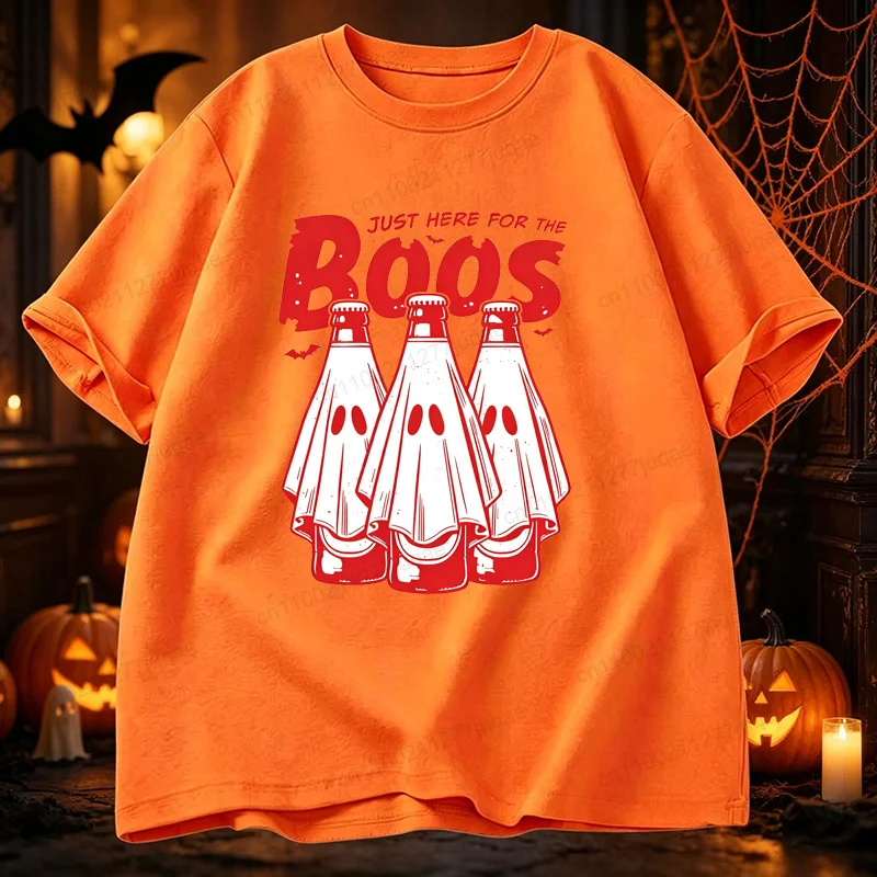 Halloween Just Here for The Boos T‑Shirt Funny Ghost Beer Graphic Tees Men Casual Short Sleeve Tops Halloween Party Gift Shirt