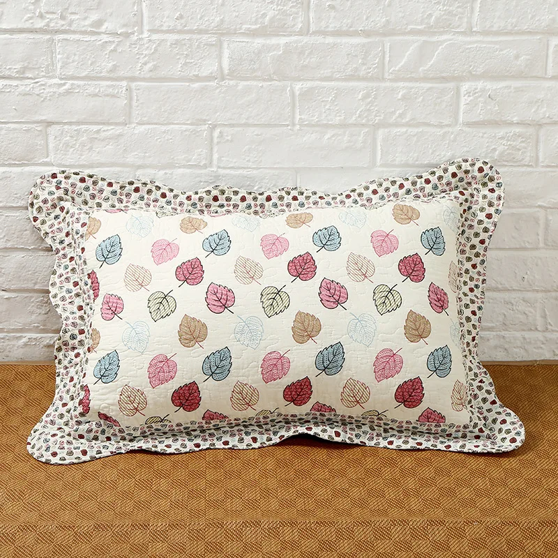 Cotton Floral Pillowcase with Lotus Leaf Lace, Cushion Cover, Pillow Core, Decoration, 100% Cotton