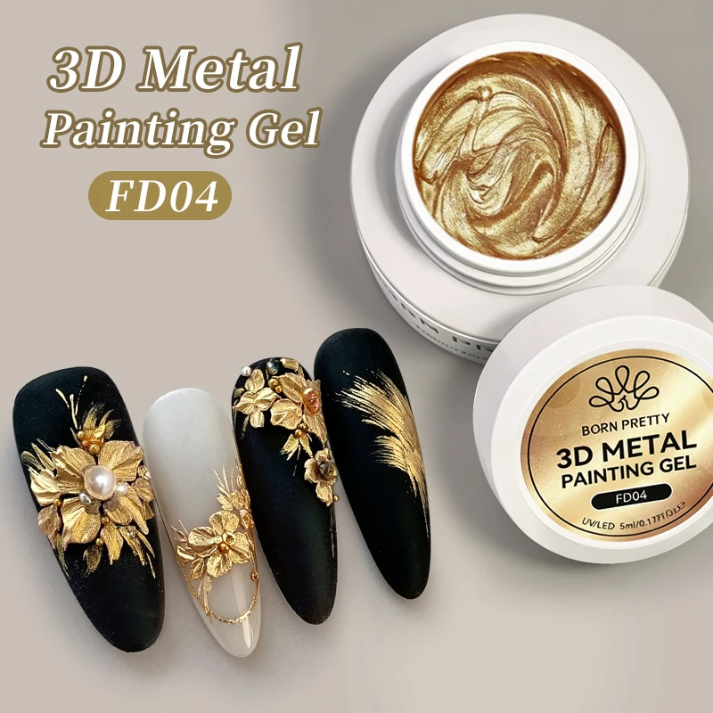 BORN PRETTY 3D Metal Painting Gel for Embossed Nail Art Design