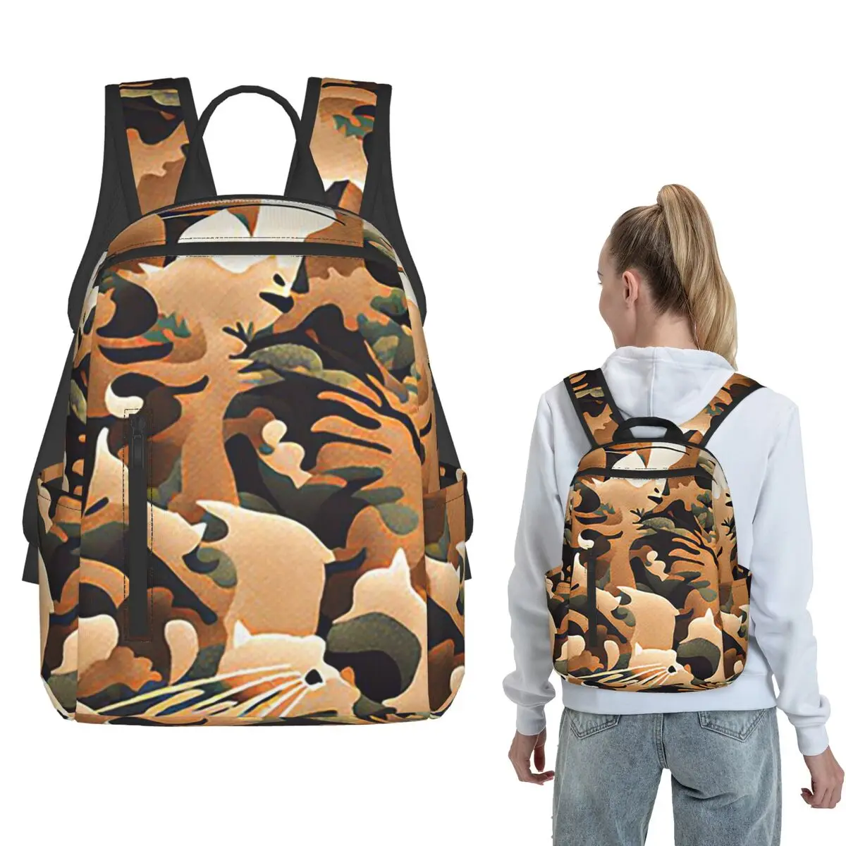 

Calico Cat Camouflage Backpack Daypack Children BookBag School Bag Shoulder Bags for Men Women