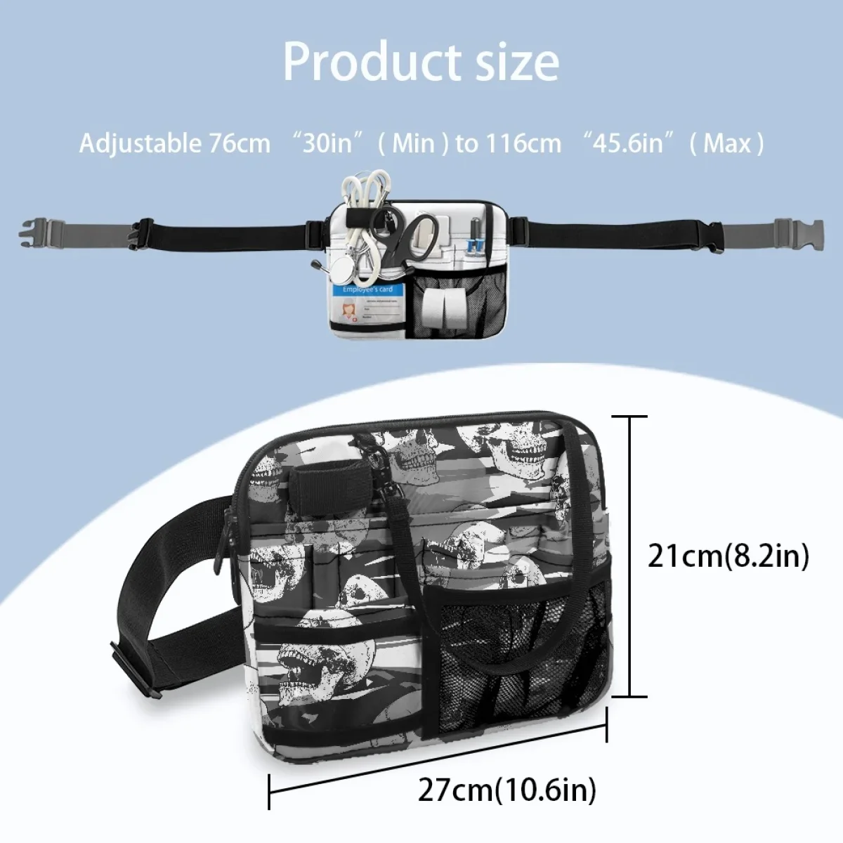 Halloween Gift Scary Skull Style Casual Fanny Pack Multi-Compartment Nursing Tool Bags Tape Holder Portable Belt Organizer 2023