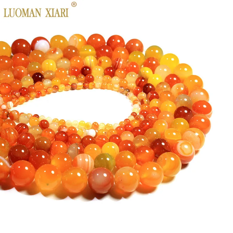 Wholesale Natural Orange Stripes Agates Stone Beads For Jewelry Making DIY Bracelet Necklace 4/6/8/10/12 /14 mm Strand 15\'\'