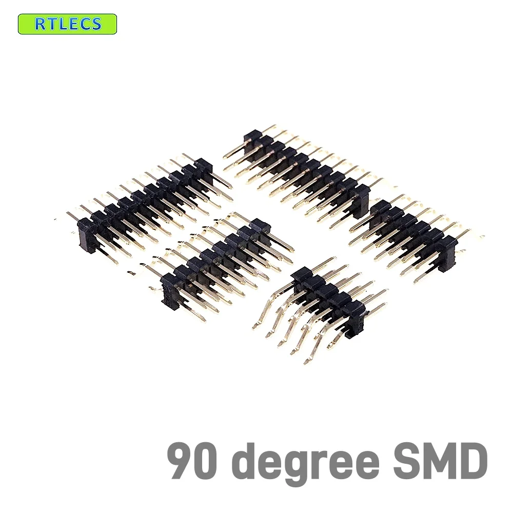 10 100 Pcs PCB Male Header 2.54 mm Pitch 4 6 8 10 to 40 80 Pin Dual Row Right Angle 90 180 Degree SMD Through Holes Gold Plated