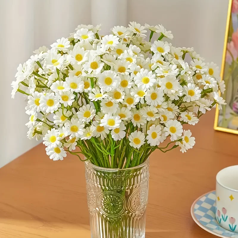 

6pcs Realistic Small Daisy Flower Bouquets Plastic Artificial Flowers for Home Room Decor Weddings Tabletop Plantas Decorations