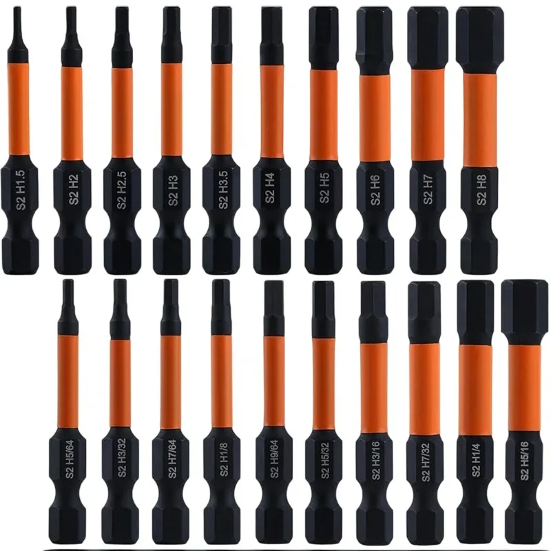 10/20PCS Magnetic Allen Wrench Drill Bit Set Metric & Imperial Impact Hex Head Screwdriver Bit Set 1/4 Inch Hex Hex-Shank Bits