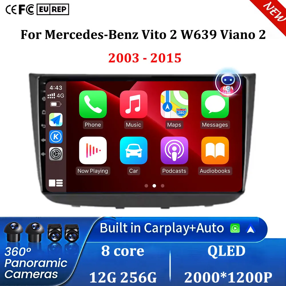 

Carplay Navigation GPS 4G+WIFI BT For Mercedes-Benz Vito 2 W639 Viano 2 2003 - 2015 Android 16 Car Radio Multimedia Player Auto