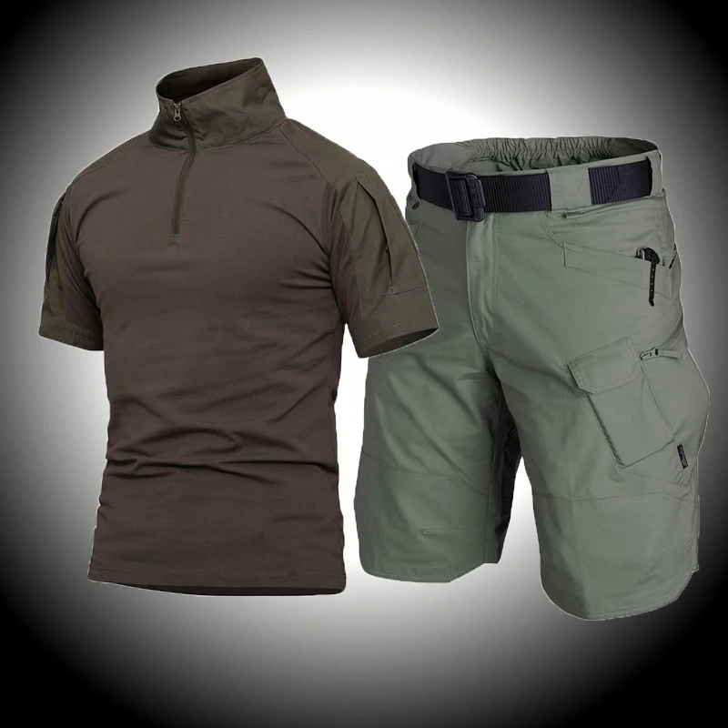 T-shirt Tático Militar dos homens, Shorts de Treinamento Quick Dry, Terno Curto Militar, Caça Camisas, Uniforme Militar Engrenagem