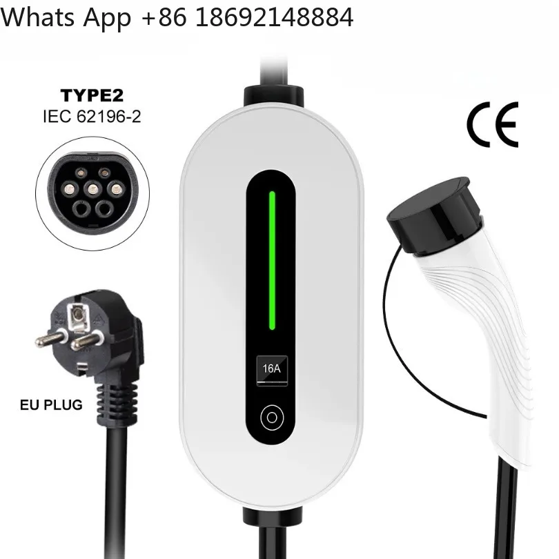 3.5KW Type2 IEC62196-2 Portable EV Charger 16A Type1 SAEJ1772 EVSE Fast Charging Cable GB/T Wallbox for Electric Vehicle