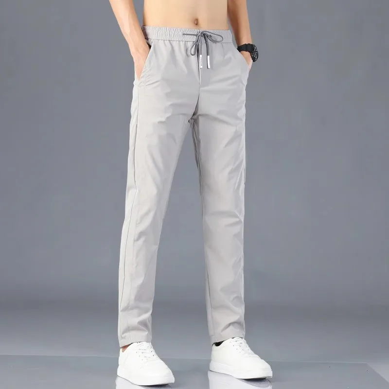 Men's Summer Cool Feeling Large Size Casual Pants Straight Leg Wear Resistant Work Trousers Loose Fit Spor Office Wear