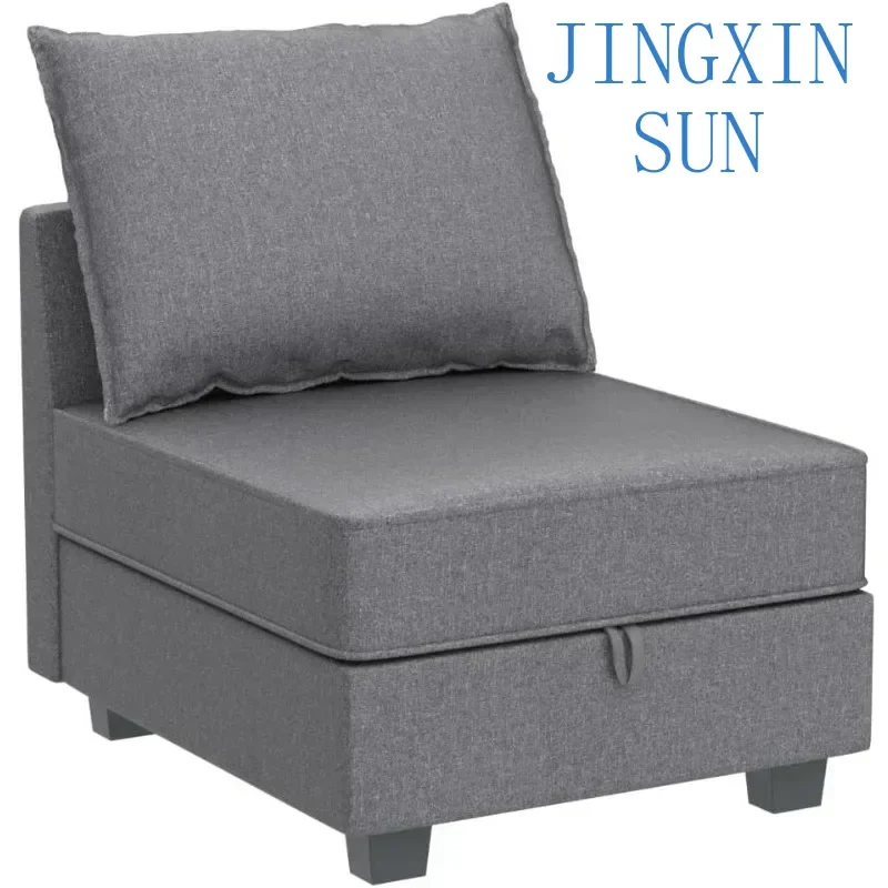 Minimalist Grey Modern Fabric Middle Module for Modular Sofa Sectional Sofa Accent Armless Chair