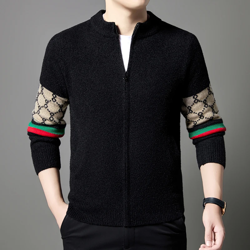 

Осенне-зимний универсальный вязаный свитер, кардиган, мужская уличная куртка с украшением по высоте, модная красивая мужская куртка