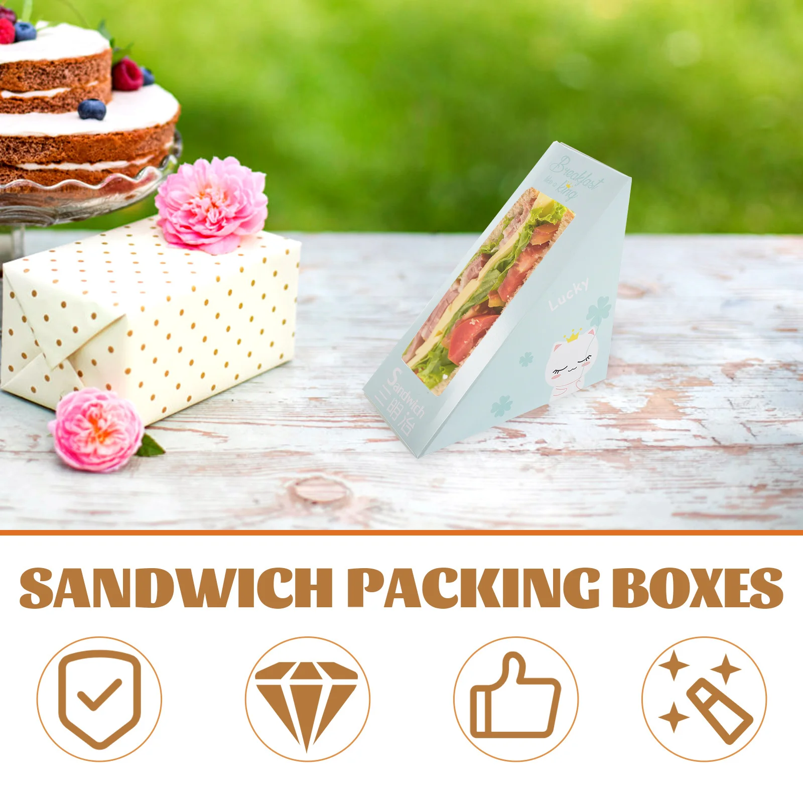 

100Pcs Window Sandwich Boxes Disposable Food Containers Bakery Dessert Packing Boxes for Shop Home Coffee