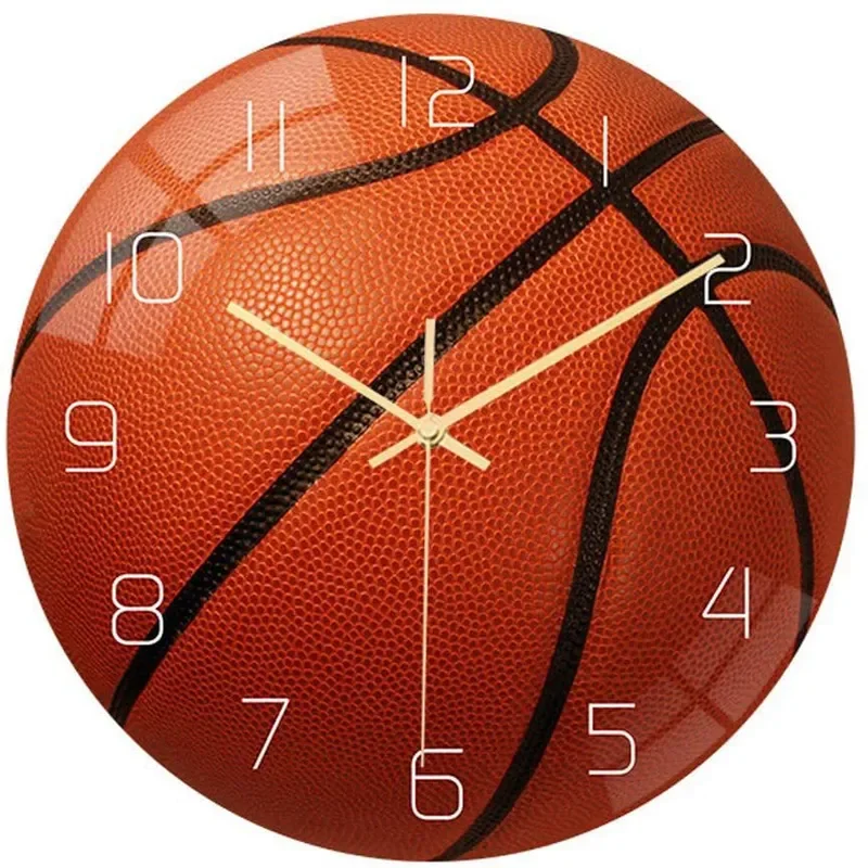 Tempered Glass Ball Wall Clock for Basketball Theme Silent Creative Cross-border Wall Clock Direct from Manufacturer
