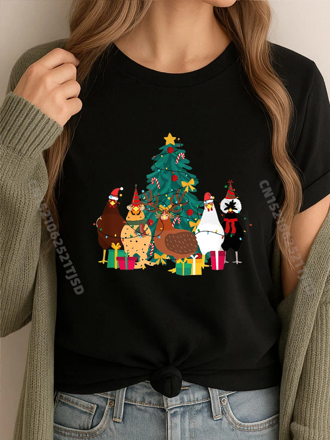 

Christmas Chicken Lover Xmas Santa Hat Farm Graphic T Shirts Male Men's T-Shirts WashedCreative