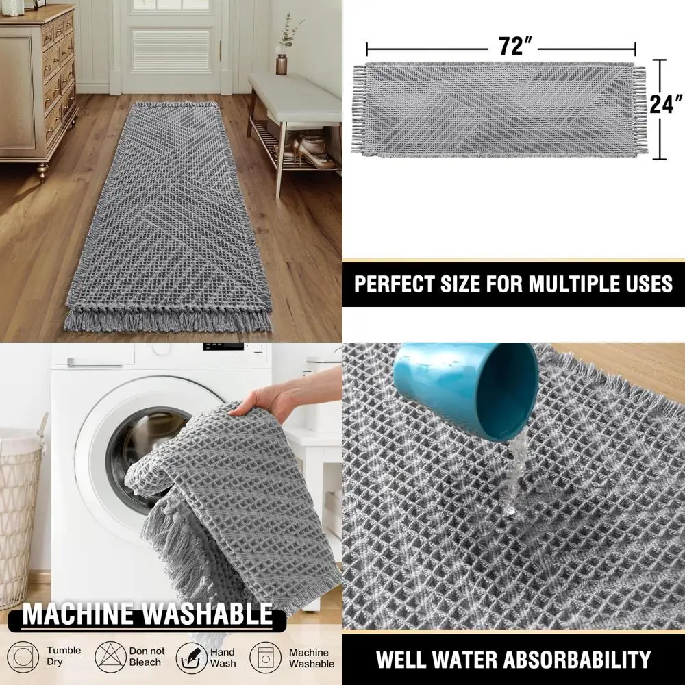 

Super Absorbent Boho Bath Runner, 24x72, Non-Slip, Machine Washable, Dove