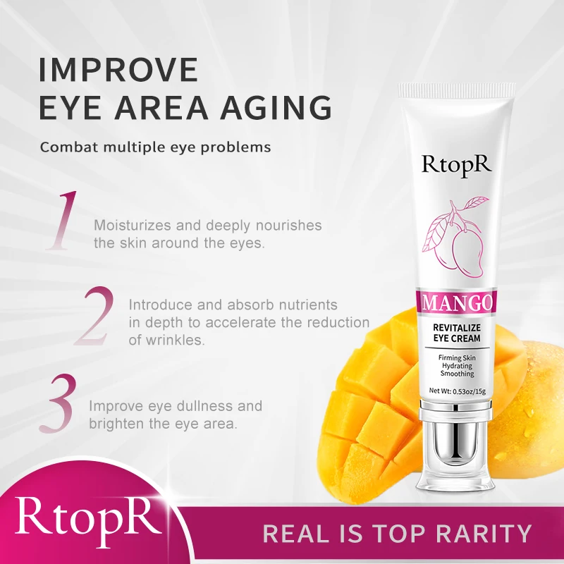 RtopR مانجو سيروم للعين يعمل على إزالة الهالات السوداء لمكافحة الشيخوخة كريم العين المضاد للانتفاخات مستحضرات التجميل
